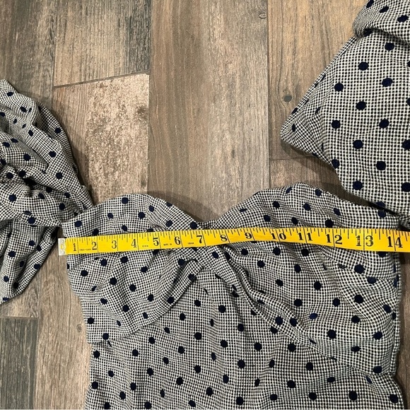Eggie Delilah Gray Polka Dot Off Shoulder Puff Sleeve Mini Dress Wool Blend S - Picture 7 of 10